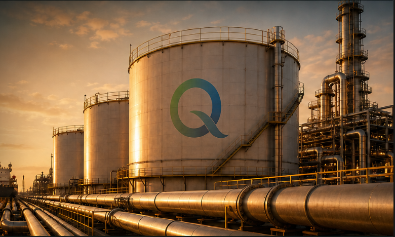Quantum Energy storage tanks and refinery at sunset